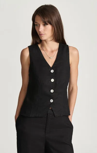 Mavi Linen Cutaway Vest In Black