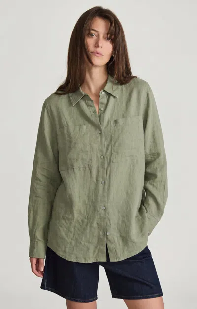 Mavi Linen Double Pocket Button-up Shirt In Green