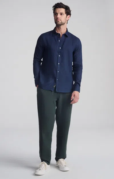 Mavi Linen Long Sleeve Button-up Shirt In Black Iris