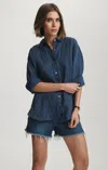 Mavi Linen Long Sleeve Button-up Shirt In Navy Stripe
