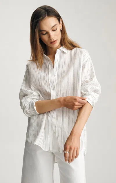 Mavi Linen Oversized Button-up Shirt In Black Striped In White