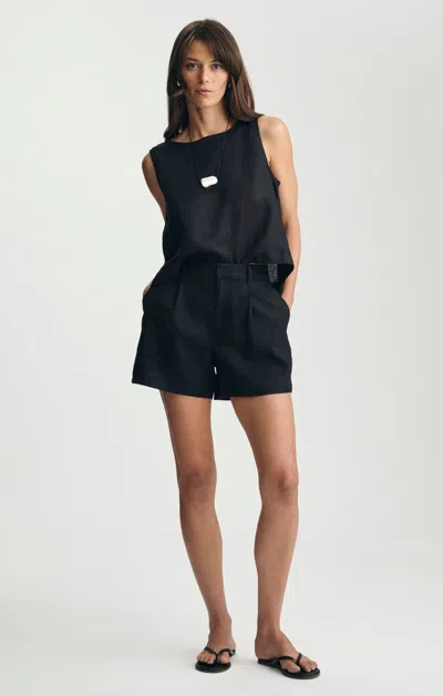 Mavi Linen Pleated Shorts In Black