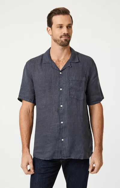 Mavi Linen Short Sleeve Shirt In Periscope In Dark Grey