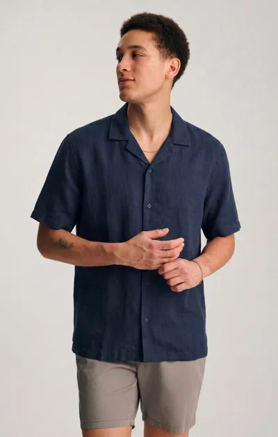 Mavi Linen Twill Short Sleeve Button-up Shirt In Dark Blue