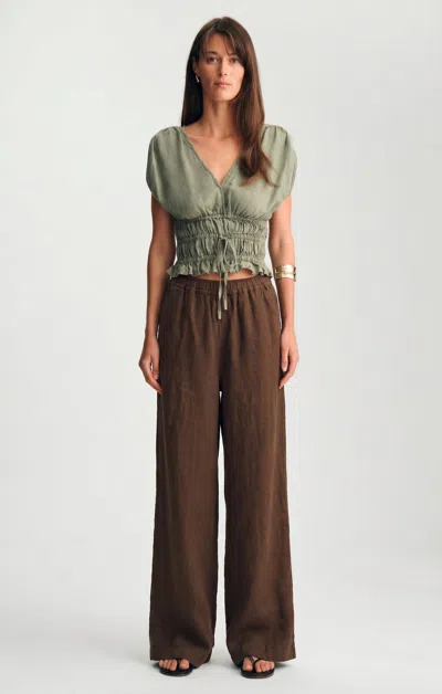 Mavi Linen Wide Leg Pants In Brown