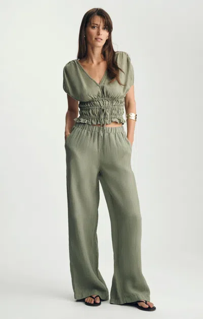 Mavi Linen Wide Leg Pants In Green