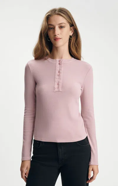 Mavi Long Sleeve Half Button T-shirt In Keepsake In Pink