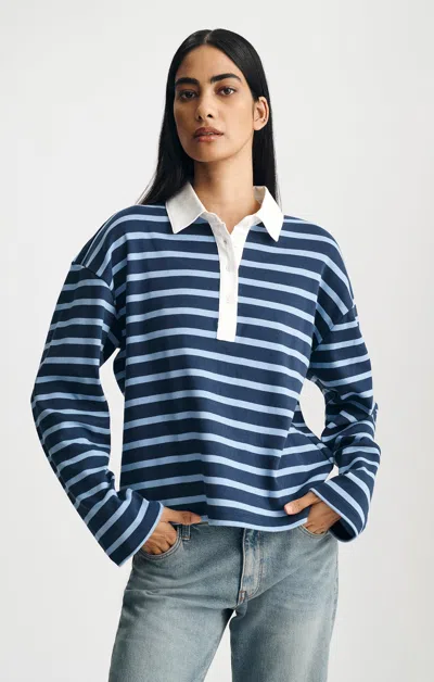 Mavi Long Sleeve Polo Neck Rugby Jersey In Navy Stripe In Blue