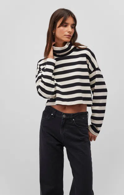 Mavi Long Sleeve Turtleneck Crop Top In Black