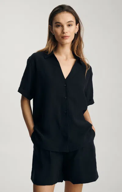 Mavi Luxe Touch Short Sleeve Button-up Shirt In Black