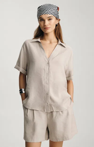 Mavi Luxe Touch Short Sleeve Button-up Shirt In Oyster Gray In Sand