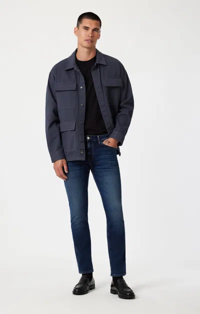 Mavi Marcus Slim Straight Leg In Deep Brushed Feather Blue In Dark Blue
