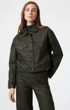 Mavi Maren Crop Jacket In Dark Olive Coated In Green