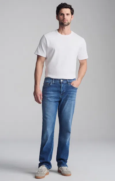 Mavi Matt Relaxed Straight Leg In Dark Brushed Feather Blue In Dark Blue