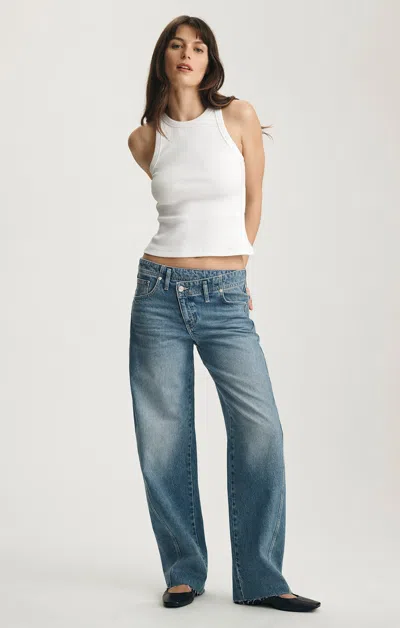 Mavi Nica Crossover Barrel In Mid Brushed Denim In Blue