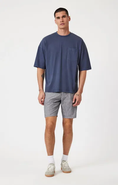 Mavi Noah Shorts In Navy Linen Stripe In Dark Blue