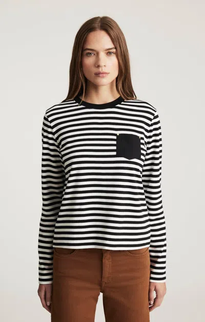 Mavi One Pocket Long Sleeve T-shirt In Black White Stripe In Multi