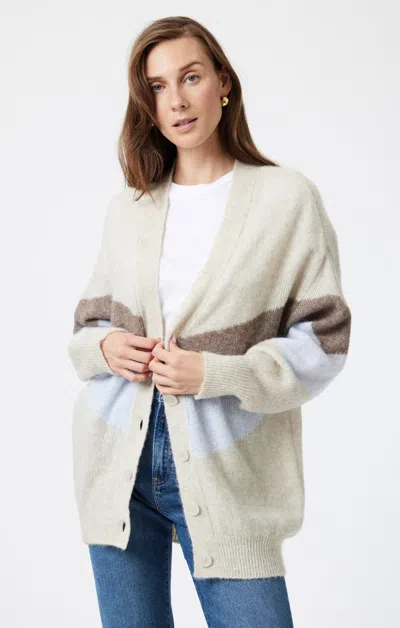 Mavi Oversized Cardigan In Taupe Grey Stripe