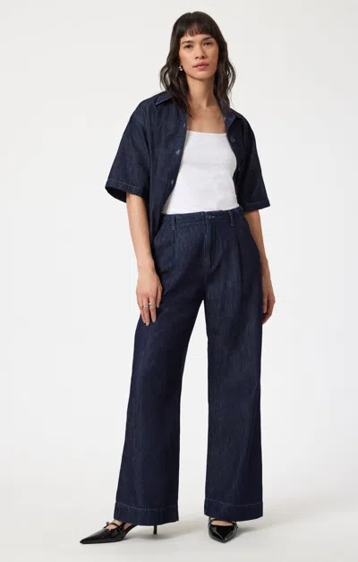 Mavi Pera Pleated Wide Leg In Rinse Denim In Dark Blue