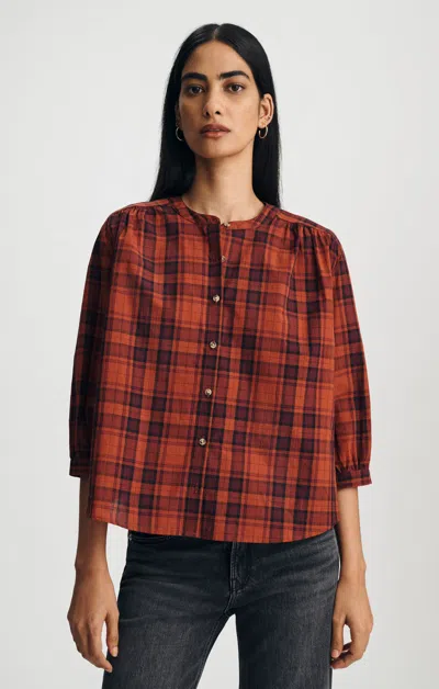 Mavi Plaid Button Front Short Sleeve Shirt In Rosewood Check In Orange