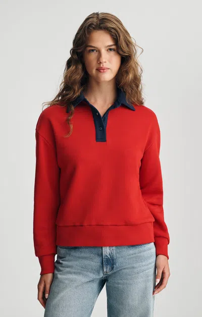 Mavi Polo Neck Fleece Sweatshirt In Equestrian Red