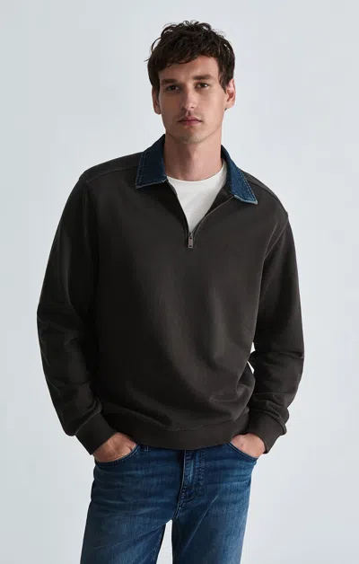 Mavi Quarter Zip Polo Neck Sweatshirt In After Dark In Brown
