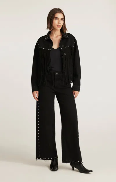 Mavi Rebecca Wide Leg In Studded Smoke Denim In Black