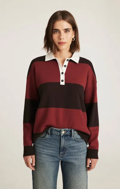 Mavi Rugby Polo Sweater In Merlot Stripe In Burgundy