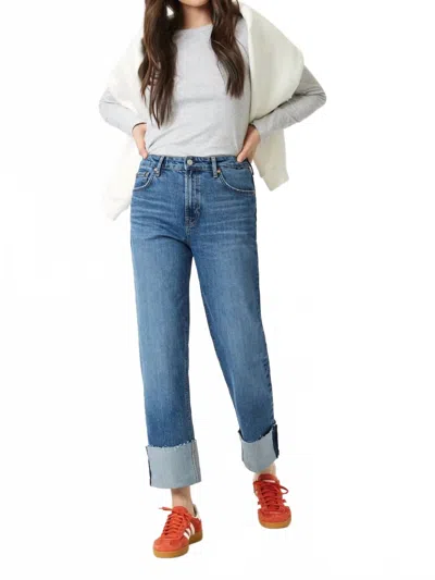 Mavi Savannah Cuffed Straight Leg Jeans In Shaded Blue