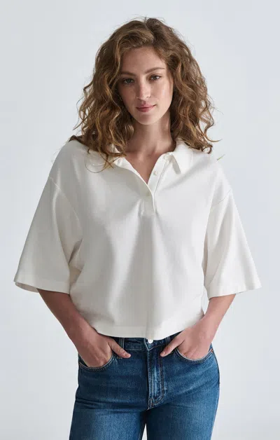 Mavi Short Sleeve Polo Neck Jersey In Antique White