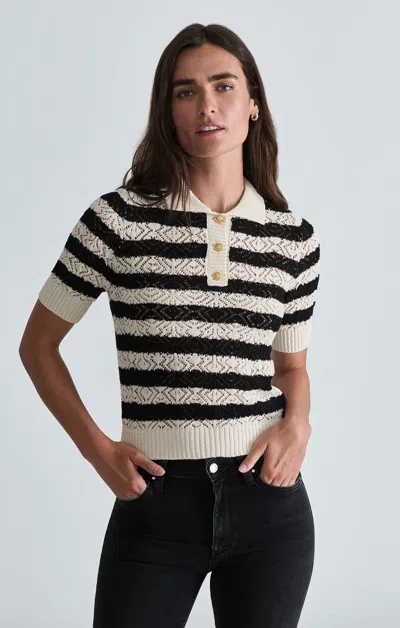 Mavi Short Sleeve Polo Neck Sweater In Black Striped