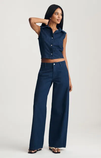 Mavi Siena Chino Wide Leg In Dark Linen Denim In Blue