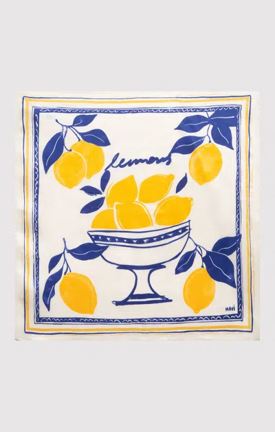 Mavi Small Silk Lemons Bandana In Antique White
