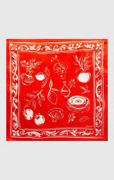 Mavi Small Silk Picnic Bandana In Red