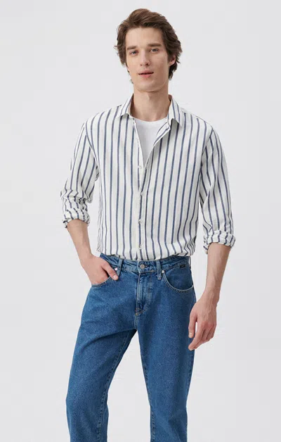 Mavi Striped Button-up Long Sleeve Shirt In Dark Denim White Stripe