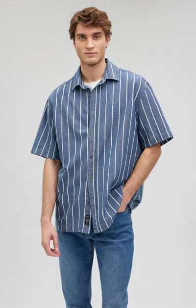 Mavi Striped Button-up Shirt In Indigo In Dark Blue