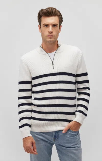 Mavi Striped Quarter Zip Sweater In Antique White