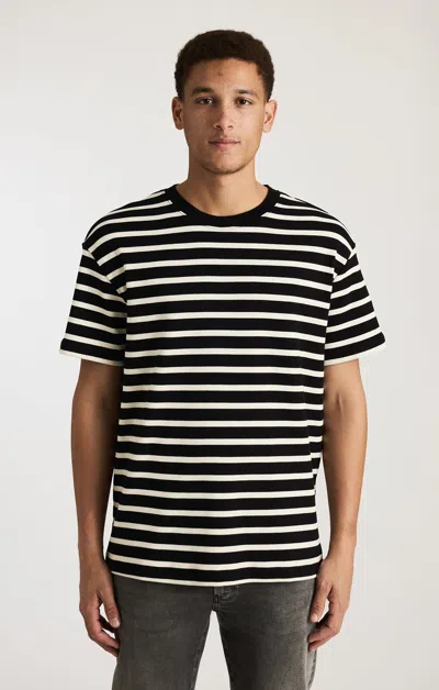 Mavi Striped Short Sleeve Crew Neck T-shirt In Antique White In Black