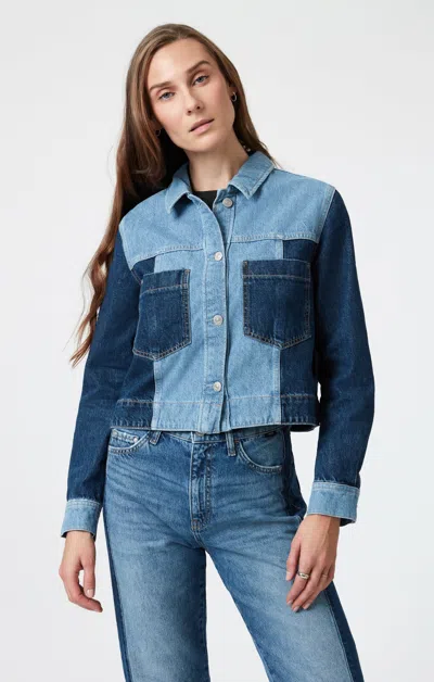 Mavi Tanya Denim Jacket In Mix Blue Blocking In Dark Blue
