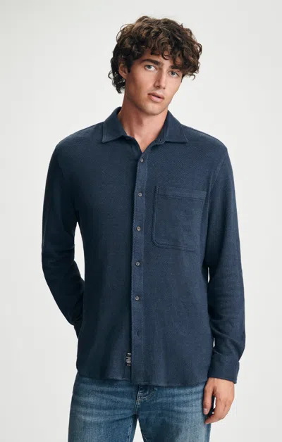 Mavi Textured One Pocket Button-up Shirt In Navy In Dark Blue