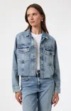 Mavi Thalia Jacket In Shiny Mid Denim In Medium Blue