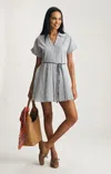 Mavi Tie-waist Mini Shirtdress In Navy Stripe Print In Blue