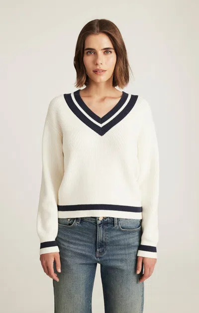 Mavi Varsity V-neck Sweater In Antique White