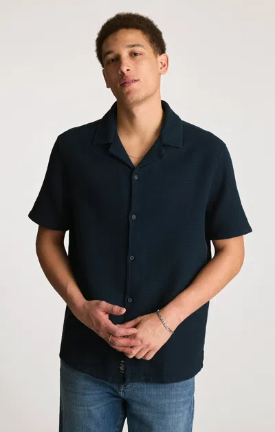 Mavi Waffle Knit Camp Collar Shirt In Total Eclipse In Blue