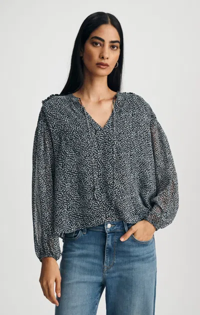 Mavi Woven Tie-front Blouse In Mini Dot Print In Black