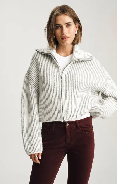 Mavi Zip Detail Sweater In Antique White Stripe In Gray