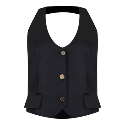 Mavlo Women's Black Satin Halter Neck Vest