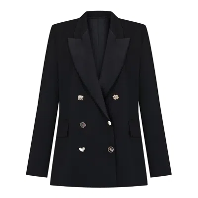 Mavlo Women's Black Tailored Double-breasted Blazer With Satin Lining
