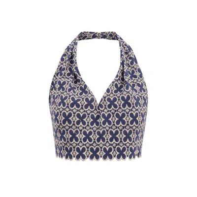 Mavlo Women's Blue Violet - Embroidered Crop Top