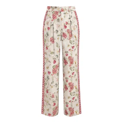 Mavlo Women's Burgundy - Floral Linen Pants In Red